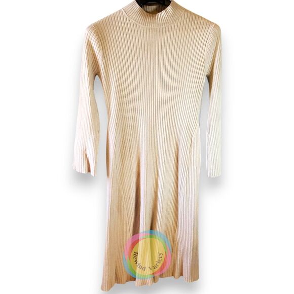 a new day Dresses & Skirts - A New Day Cream Ribbed Knit Sweater Dress Mock Neck Midi Bodycon XXL